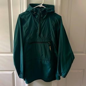 VTG LL Bean 1/4” zip front Anorak windbreaker jacket green pullover hooded.